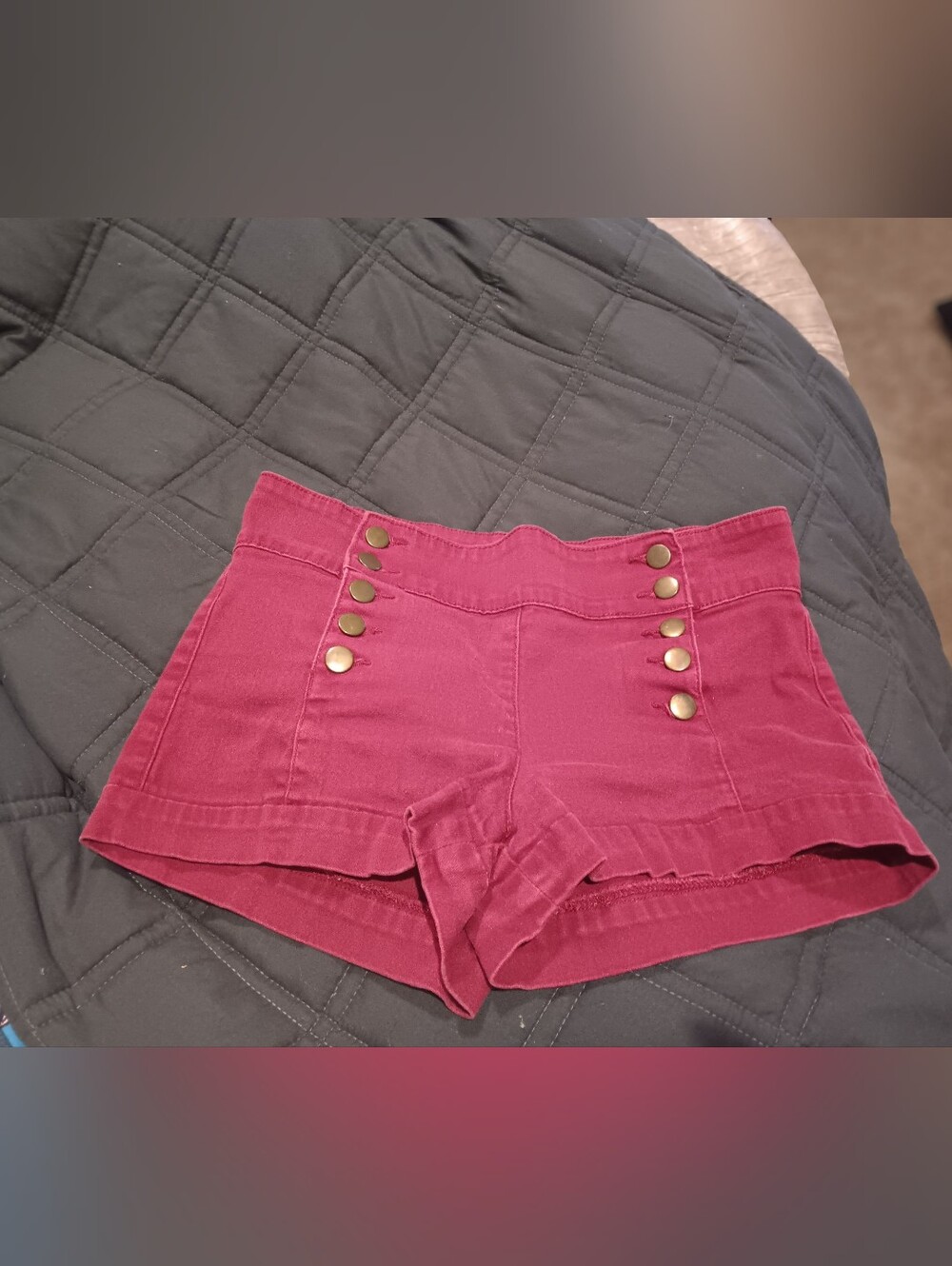 Women's High-Waist Button-Front Red Shorts